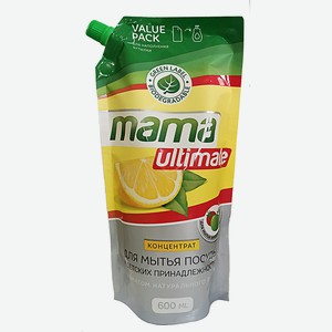 Концентрат для мытья посуды и детских принадлежностей Mama Ultimate с ароматом лимона сменный блок, 600мл