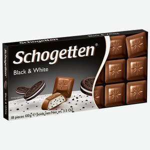 Шоколад Schogetten Black&White молочный с ванильным кремом и кусочками печенья с какао, 100 г