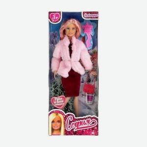 Кукла Карапуз  София сингл  29 см в розовой шубе, сумочка, расческа в комплекте арт.66001-w3-s-bb