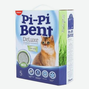 Наполнитель для кошек Pi-Pi-Bent DeLuxe Fresh grass комкующийся 5кг