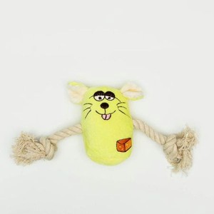 Игрушка для собак Пижон мягкая «Веселая мышка» с канатом и пищалкой жёлтая