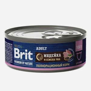 Корм для кошек Brit Premium с индейкой и семенами чиа консервированный 100г