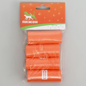 Пакет для уборки за собаками Пижон однотонные 4 рулона по 15 шт оранжевые