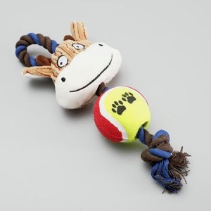 Игрушка для собак Пижон «Корова» канатная мягкая с пищалкой и войлочным мячиком 30 см