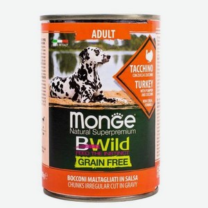 Корм для собак MONGE BWild Grain free из индейки с тыквой и кабачками консервированный 400г