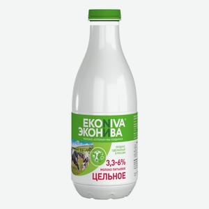 Молоко ЭкоНива цельное пастеризованное 3.3-6.0%, 1 л, пластиковая бутылка
