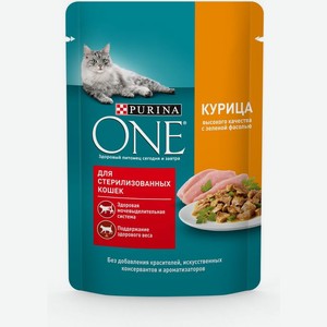 Purina One влажный корм для взрослых стерилизованных кошек, курица и зеленая фасоль (75 гр)
