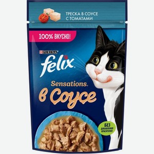 Felix Sensations влажный корм для взрослых кошек, с треской в соусе с томатами (75 г)