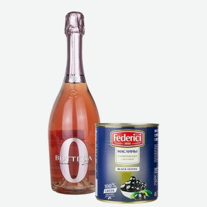 Безалкогольное Игристое Вино Bottega Розовое 0,75 л и Маслины Federici Супергигант с косточкой, 820 гр