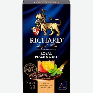 Чай черный RICHARD Royal Peach&Mint арома к/уп, Россия, 25 пак