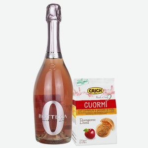 Безалкогольное Игристое Вино Bottega Розовое 0,75 л и Печенье Песочное Crich с Яблочным Джемом 270 гр.