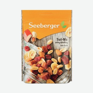 Смесь обжаренных орехов и соленого арахиса, сушеных сладких ягод, ревеня и банановых чипсов Seeberger 150 гр.