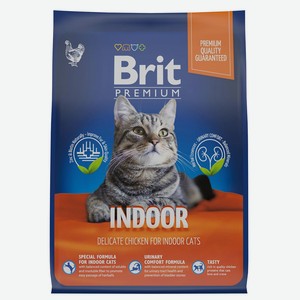 Brit Premium Cat Indoor. Сухой корм с курицей для взрослых кошек домашнего содержания. 2 кг