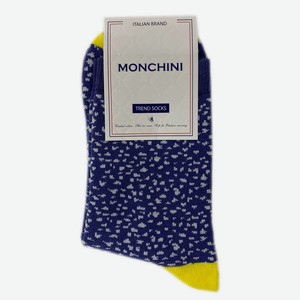 Носки женские Monchini артL214 - Синий, Белые черточки, желтая пятка и мысок, 38-40