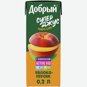Сок Добрый Актив Кид яблоко персик, 0.2л