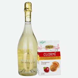 Безалкогольное Игристое Вино Bottega Белое 0,75 л и Печенье Песочное Crich с Яблочным Джемом 270 гр.