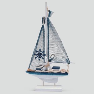 Лодка декоративная Liansheng белая с синим парусом, 17x2.5x30.5 см
