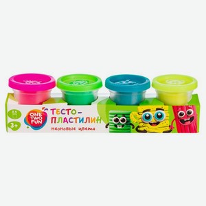 Тесто-пластилин ONE TWO FUN Неоновые цвета, 4 шт х 50 г