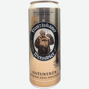 Пиво Franziskaner Premium Hefe-Weissbier светлое пшеничное нефильтрованное 5%, 0.45 л, металлическая банка