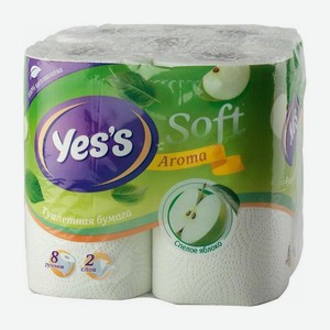 Туалетная бумага Yes s Soft Aroma Спелое Яблоко двухслойная, 8 рулонов