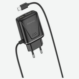 Сетевое зарядное устройство Borofone BA50A Beneficence +кабель Micro-USB , 2USB, 2.1A, черный (30176)