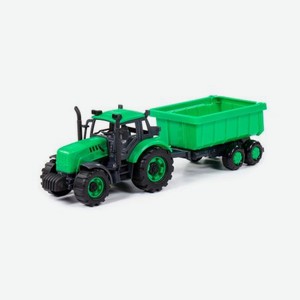 Трактор  Прогресс  с прицепом инерционный зелёный (в лотке) 94186