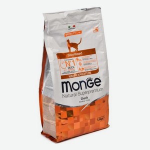 Корм сухой для кошек MONGE Monoprotein 1.5кг с уткой для стерилизованных