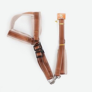Комплект поводок и шлейка Пижон светоотражающий с мягкой шлейкой и мягкой ручкой 2.5 х 120 см ОШ 46-69 бежево-коричневый