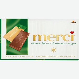 Шоколад молочный Merci с дроблёным лесным орехом и миндалём, 100 г