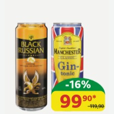 Напиток слабоалкогольный Черный Русский Перфект/ Манчестер Джин Тоник 7.2%, ж/б, 0,45 л