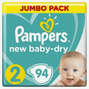Подгузники PAMPERS New Baby-dry, размер 2 (4-8 кг), 94 шт.