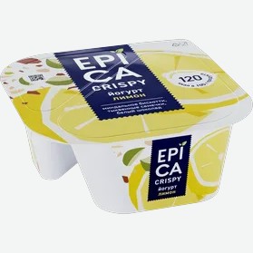 Йогурт 8.6% Epica Crispy с лимоном и смесью из семян тыквы, печенья и белого шоколада, 140 г
