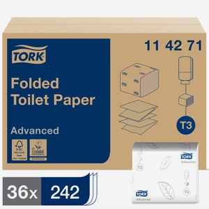 Бумага Tork Advanced туалетная листовая T3 2-слойная, 36 x 242листа
