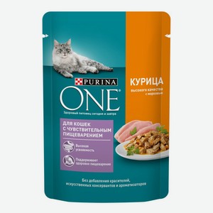 Влажный корм Purina One для кошек с чувствительным пищеварением с курицей и морковью 75 г