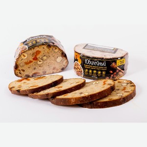 Хлеб Рижский Хлеб Юбилейный подовый круглый пшенично-ржаной нарезанный с фундуком-изюмом-медом-курагой 205 г