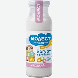 Йогурт Модест, С Витаминами И Сахаром, Детский, 3%, 200 Г