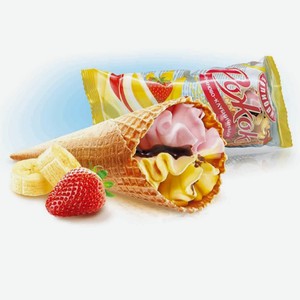 ЗМЖ Мороженое На Десерт Клубника-банан 12% с клубнич дж 100г рожок