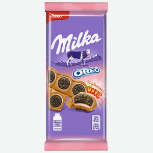 Шоколад молочный MILKA Орео с круглым печеньем и начинкой со вкусом клубники, 92г