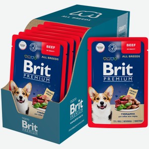 ​​​​Паучи для собак всех пород Brit Premium​, говядина в соусе, ​85 гр*14 шт