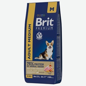Сухой корм для собак средних пород Brit Premium Adult Medium, с курицей,15 кг