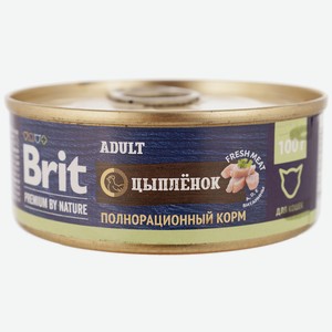 Брит Premium by Nature консервы с мясом цыплёнка д/кошек, 100г