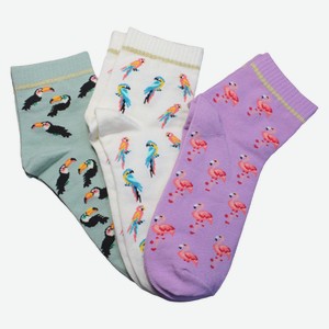 Носки женские Master 95010 высокие Фламинго, мопс, тукан - Цветной, Попугаи, 25