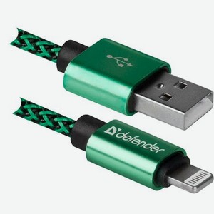 Кабель Defender ACH01-03T PRO USB2.0 Зеленый AM-LightningM1m2.1A (87810)