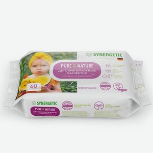 Гипоаллергенные детские влажные салфетки Synergetic Pure&Nature Алоэ вера и нежный хлопок, 60 шт