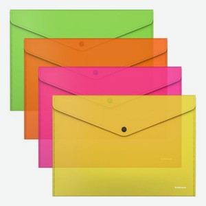 Папка-конверт Erich Krause Fizzy Neon на кнопке полупрозрачная A4 в ассортименте