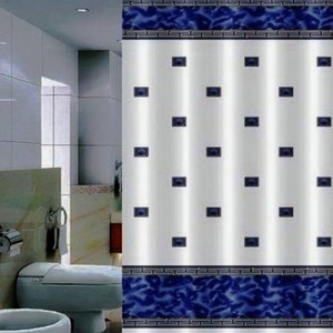 Штора для ванной Primanova Zumrut белая с голубым 180х200 см