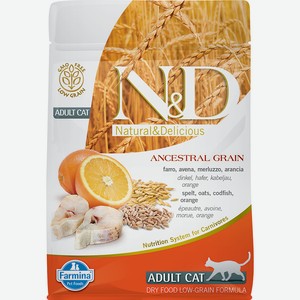Farmina N&D сухой корм для взрослых кошек всех пород, низкозерновой, треска с апельсином (10 кг)