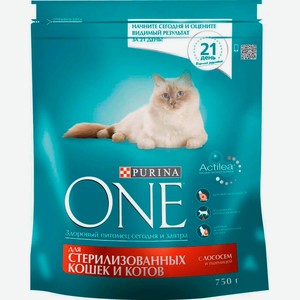 Корм сухой Purina One 750г для стерилизованных кошек с лососем и пшеницей