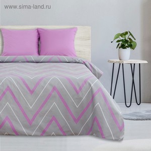 Комплект постельного белья 1,5-спальный евро  Сиренево-серые зигзаги , поплин