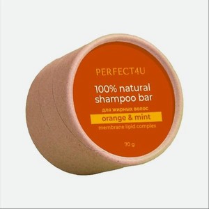 PERFECT4U Натуральный твердый шампунь «Апельсин и мята» для жирных волос